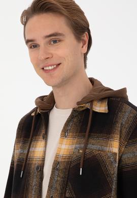 Erkek Kahverengi Ekoseli Kapüşonlu Gömlek - 50308139005