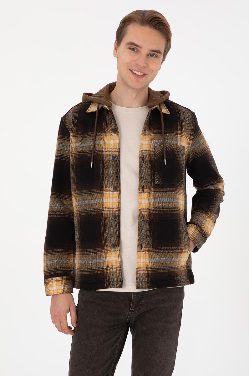 Erkek Kahverengi Ekoseli Kapüşonlu Gömlek