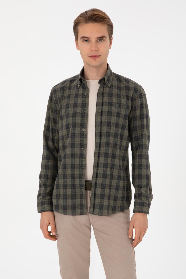Erkek Açık Haki Uzun Kollu Gömlek