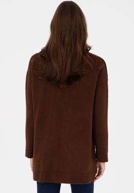 Kadın Kahverengi V Yaka Triko Hırka - 50314660032