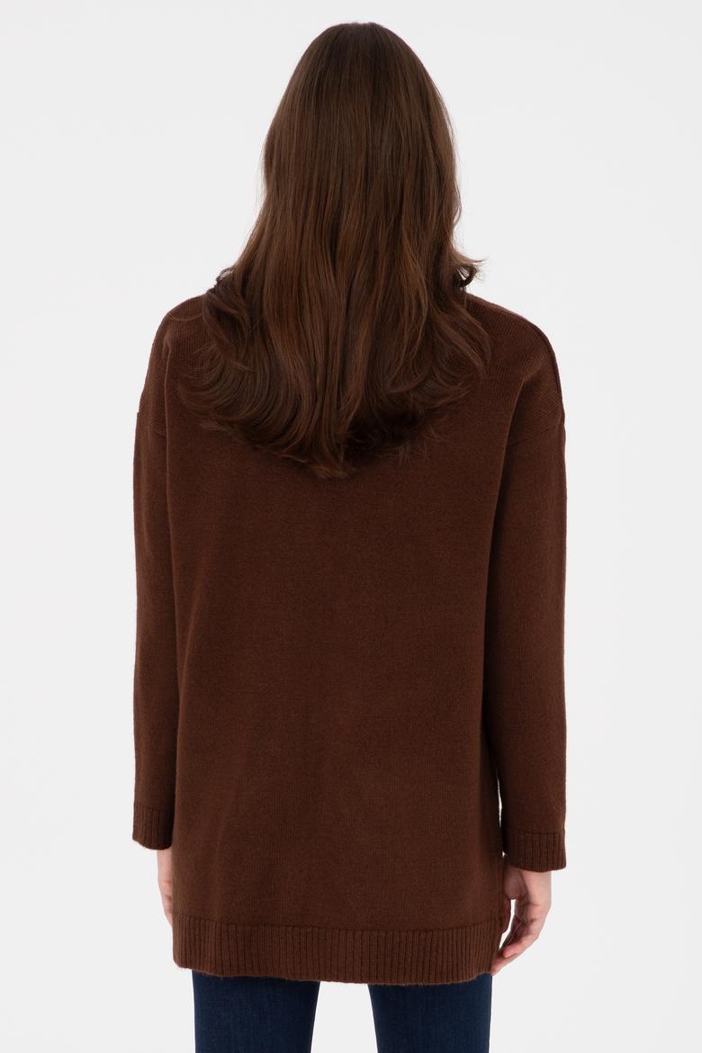 Kadın Kahverengi V Yaka Triko Hırka - 50314660032