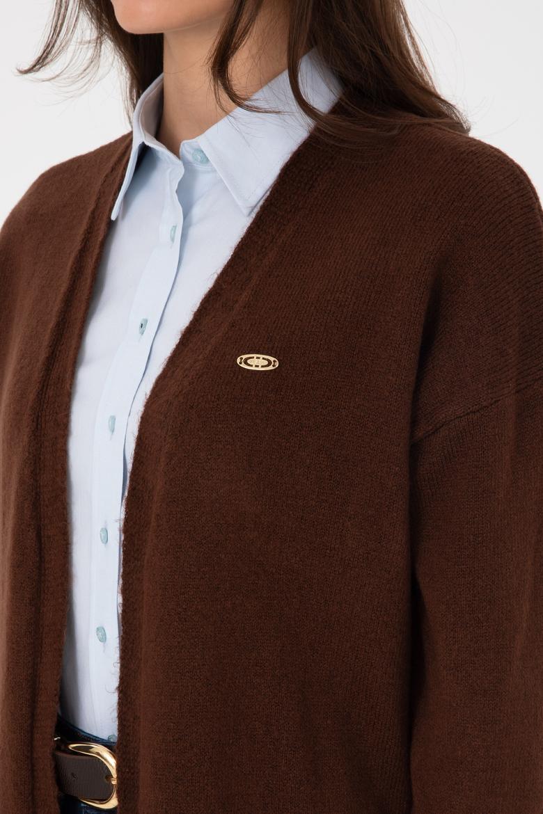 Kadın Kahverengi V Yaka Triko Hırka - 50314660032