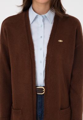 Kadın Kahverengi V Yaka Triko Hırka - 50314660032