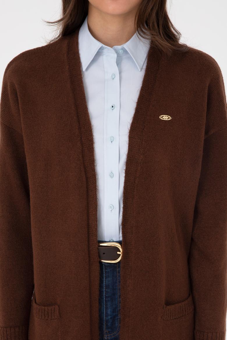 Kadın Kahverengi V Yaka Triko Hırka - 50314660032