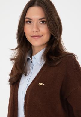 Kadın Kahverengi V Yaka Triko Hırka - 50314660032