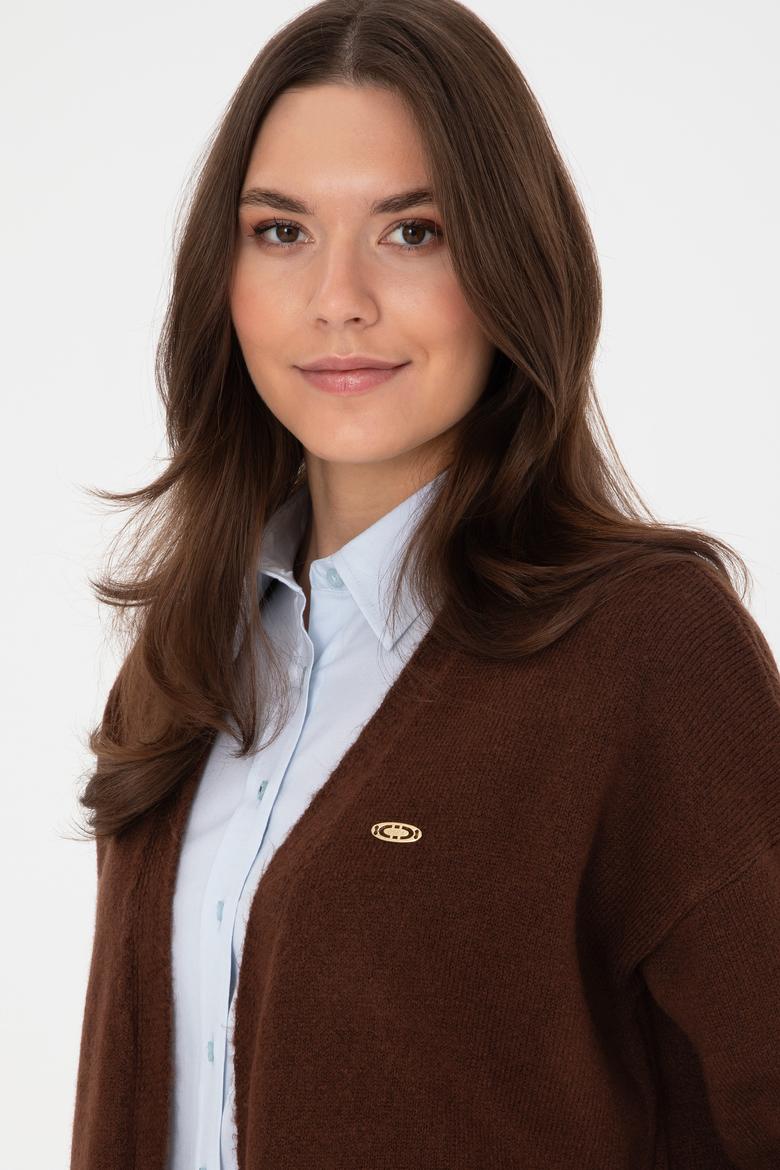 Kadın Kahverengi V Yaka Triko Hırka - 50314660032