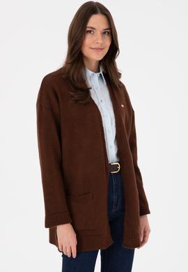 Kadın Kahverengi V Yaka Triko Hırka - 50314660032