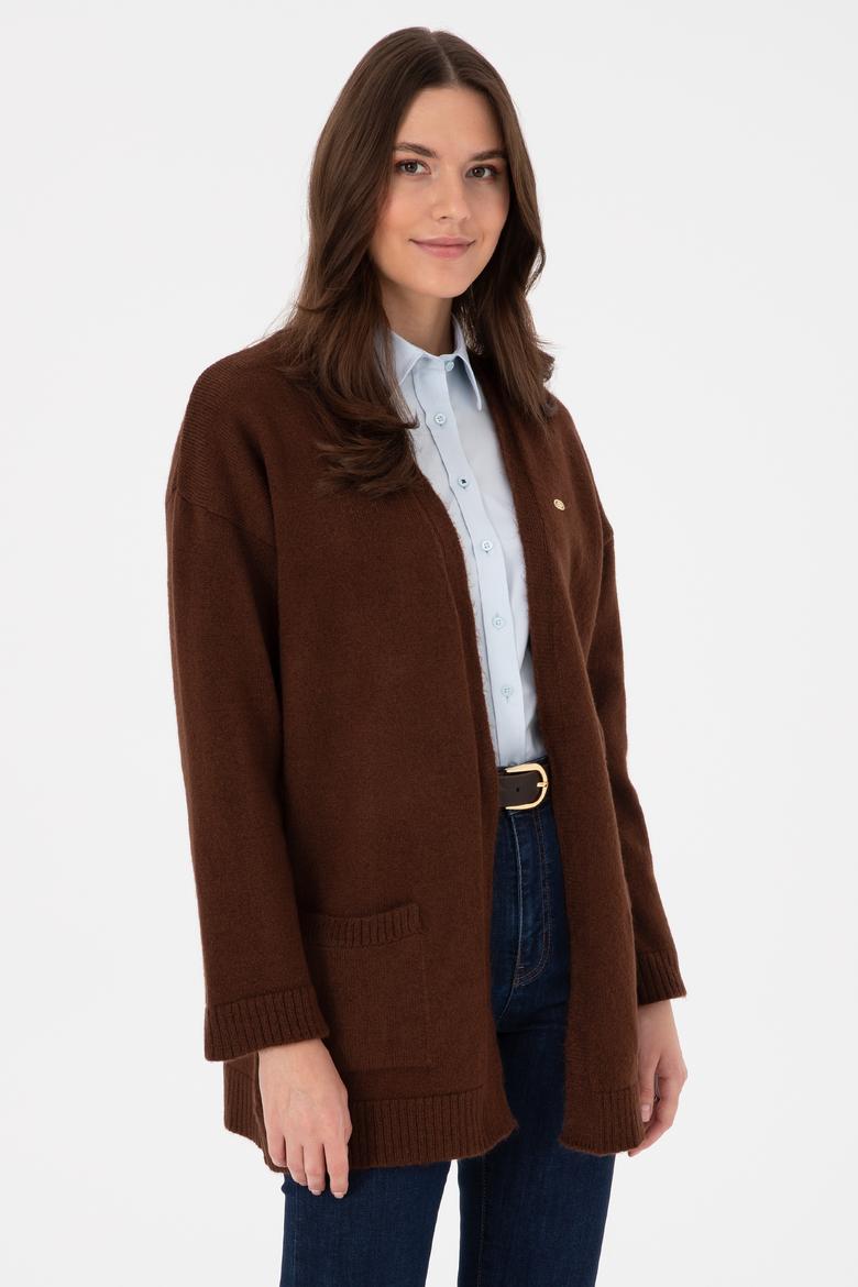 Kadın Kahverengi V Yaka Triko Hırka - 50314660032