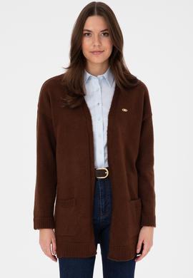 Kadın Kahverengi V Yaka Triko Hırka - 50314660032