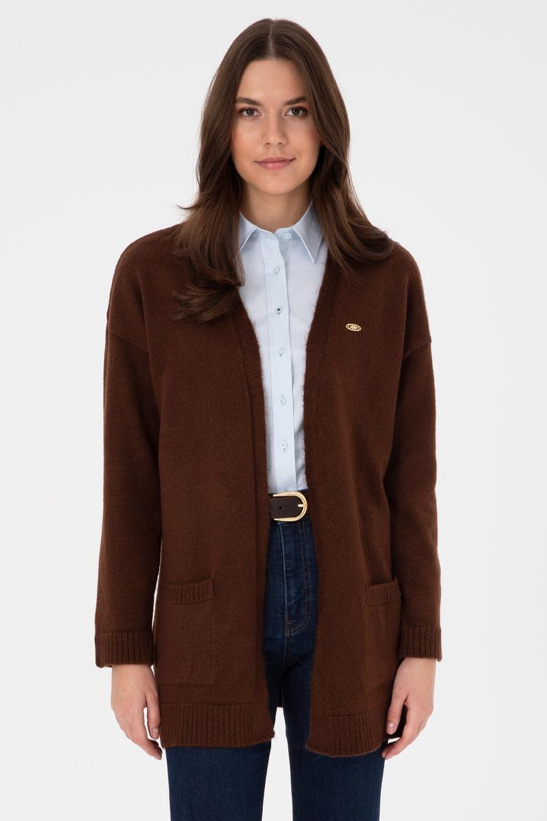 Kadın Kahverengi V Yaka Triko Hırka