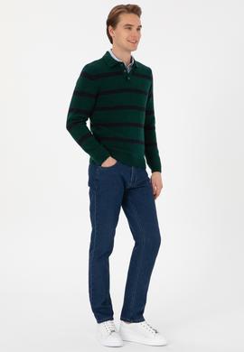 Erkek Regular Fit Polo Yaka Koyu Yeşil Kazak - 50315036043