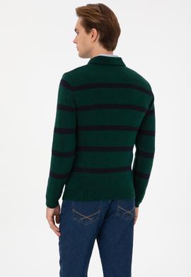 Erkek Regular Fit Polo Yaka Koyu Yeşil Kazak - 50315036043