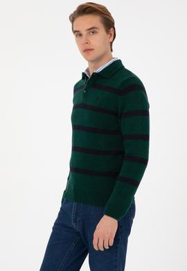 Erkek Regular Fit Polo Yaka Koyu Yeşil Kazak - 50315036043