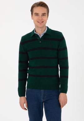 Erkek Regular Fit Polo Yaka Koyu Yeşil Kazak - 50315036043