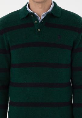 Erkek Regular Fit Polo Yaka Koyu Yeşil Kazak - 50315036043