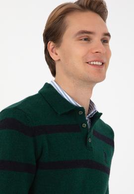 Erkek Regular Fit Polo Yaka Koyu Yeşil Kazak - 50315036043