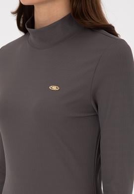 Kadın Antrasit Yırtmaçlı Dik Yaka Midi Boy Örme Elbise - 50297367028