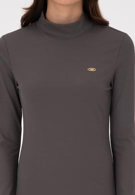 Kadın Antrasit Yırtmaçlı Dik Yaka Midi Boy Örme Elbise - 50297367028