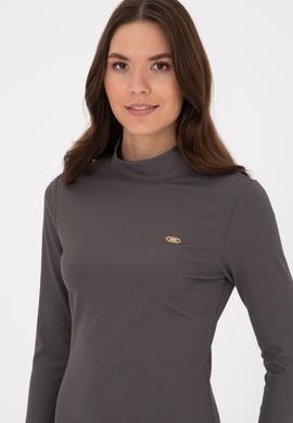 Kadın Antrasit Yırtmaçlı Dik Yaka Midi Boy Örme Elbise - 50297367028