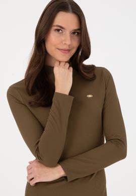 Kadın Haki Yırtmaçlı Dik Yaka Midi Boy Örme Elbise - 50297367004