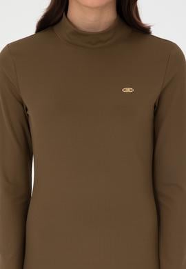 Kadın Haki Yırtmaçlı Dik Yaka Midi Boy Örme Elbise - 50297367004