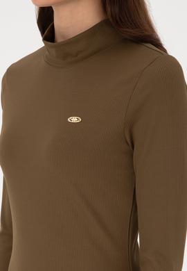 Kadın Haki Yırtmaçlı Dik Yaka Midi Boy Örme Elbise - 50297367004