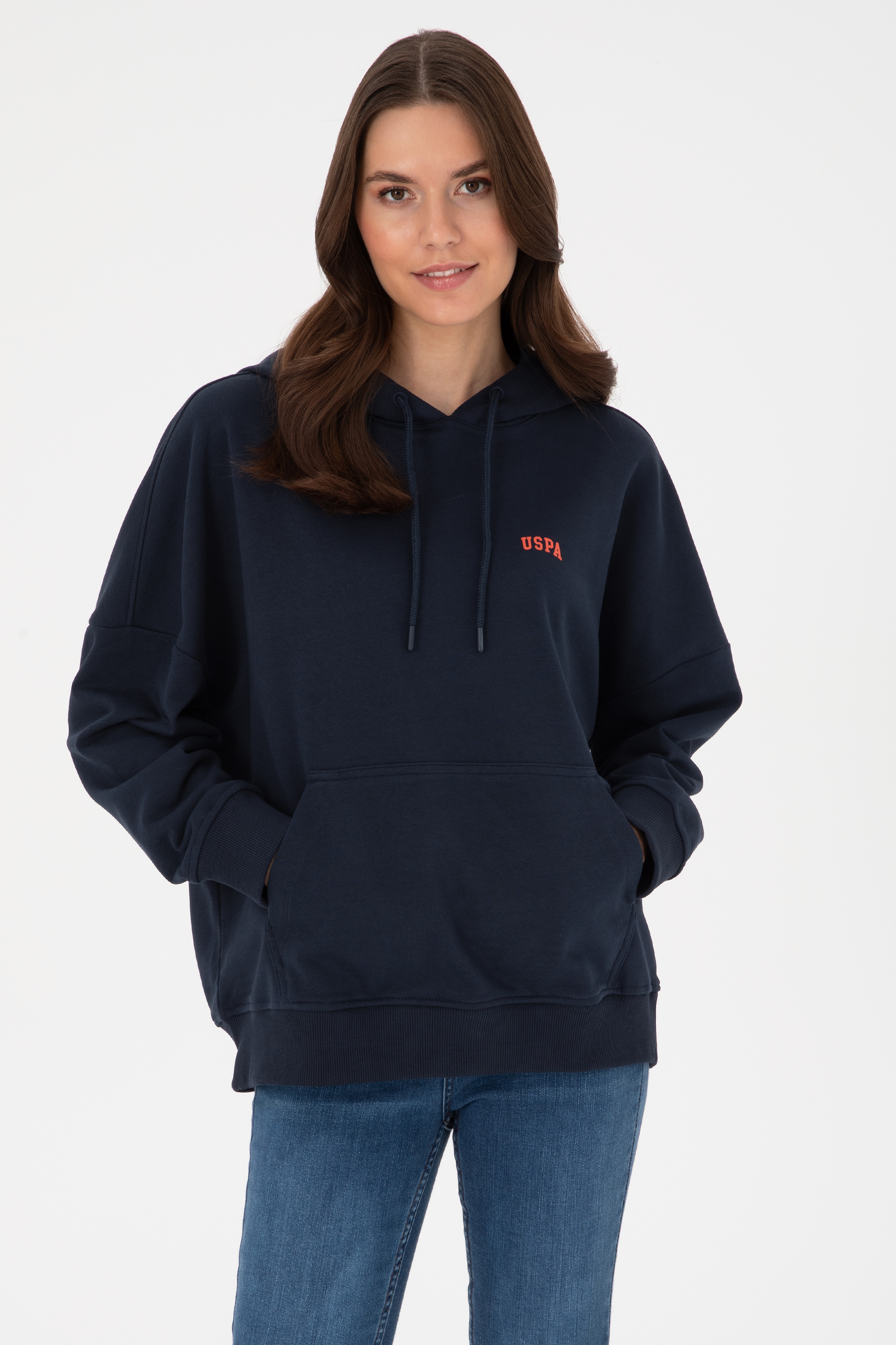 Kadın Lacivert Kapüşonlu Basic  Sweatshirt - Image 1