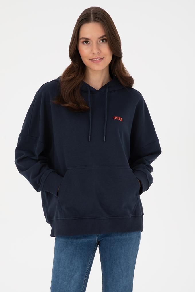 Kadın Lacivert Kapüşonlu Basic  Sweatshirt