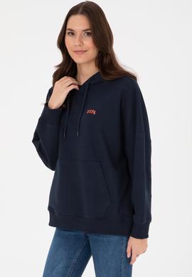 Kadın Lacivert Kapüşonlu Basic  Sweatshirt - 50297324021
