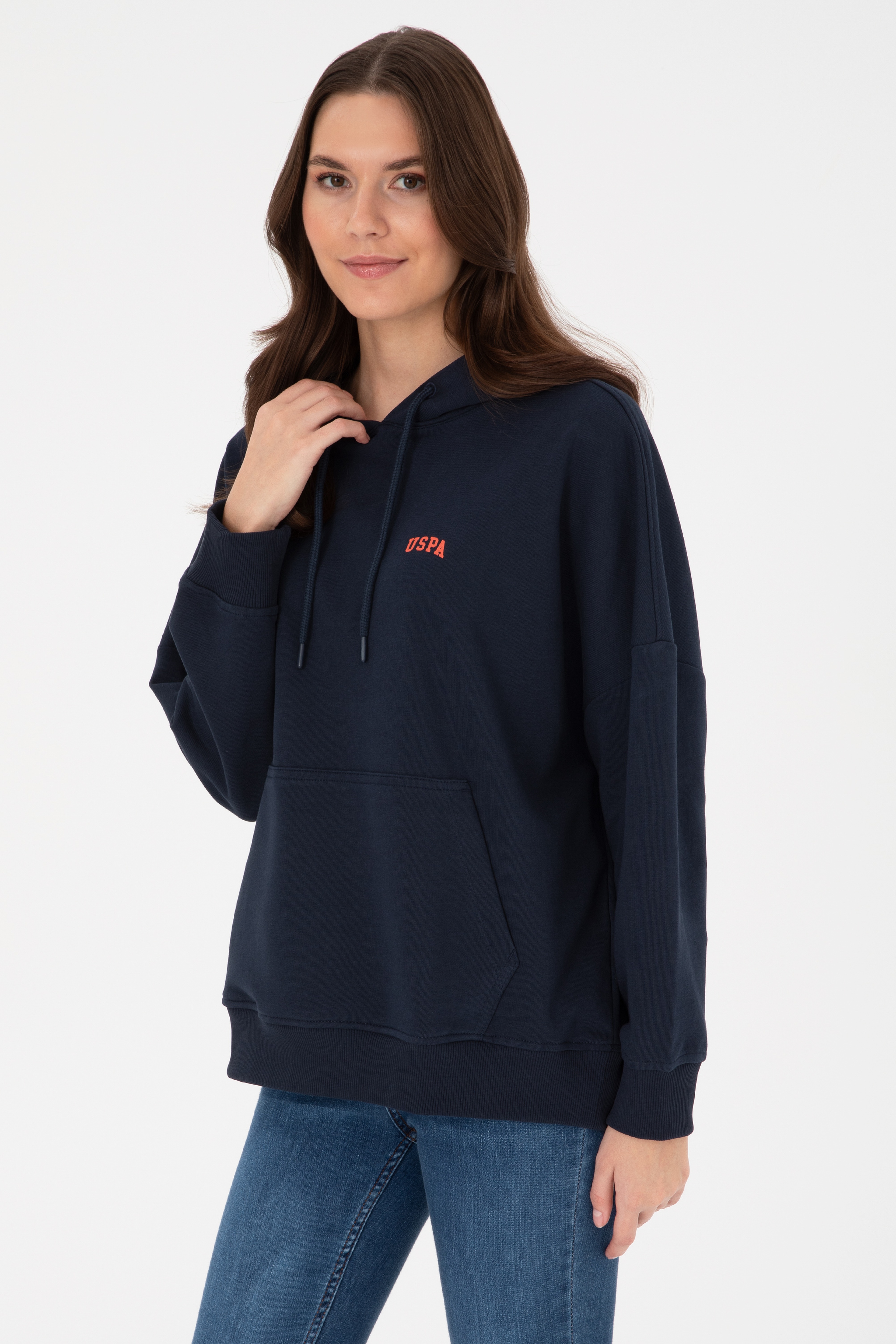 Kadın Lacivert Kapüşonlu Basic  Sweatshirt - Image 3