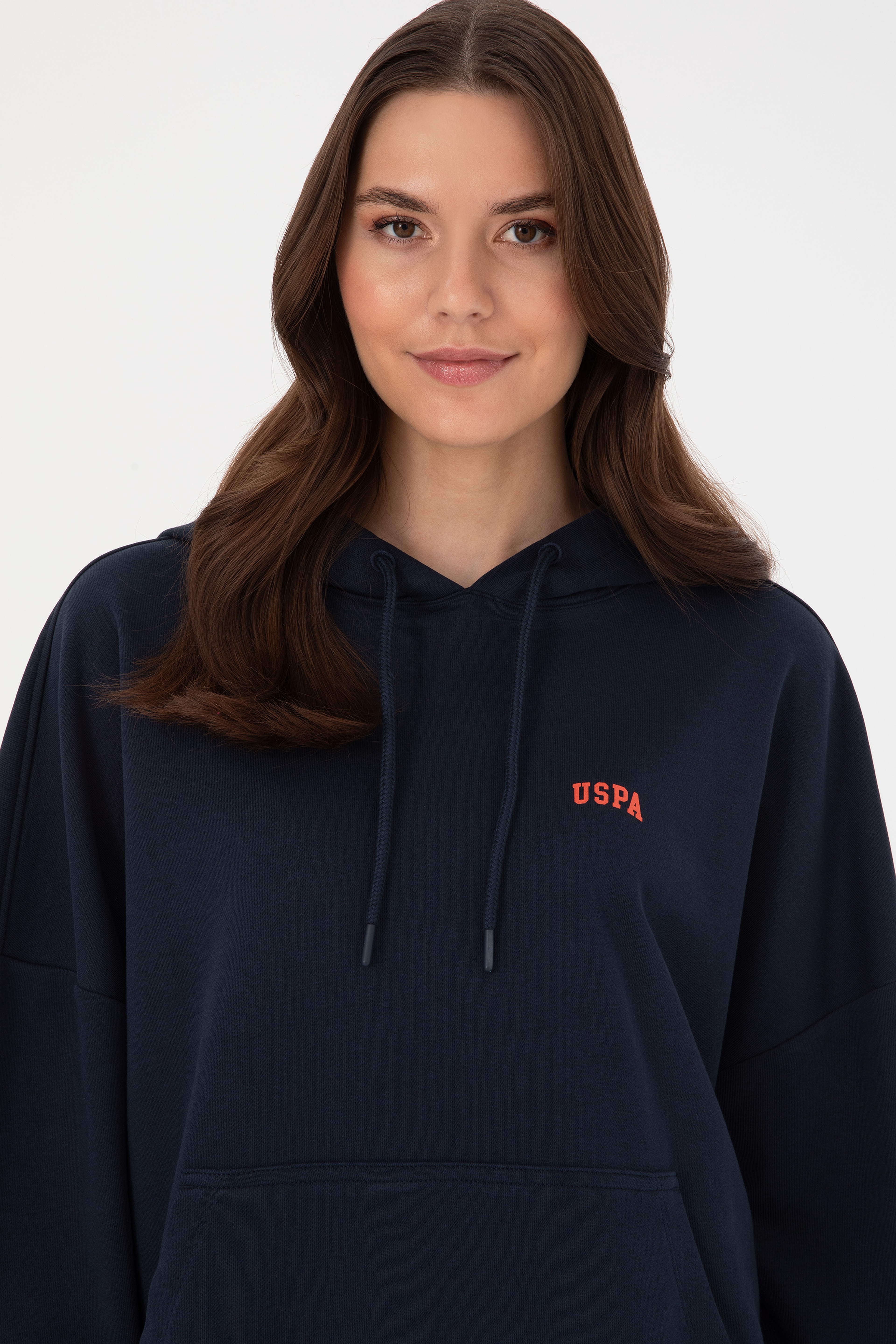 Kadın Lacivert Kapüşonlu Basic  Sweatshirt