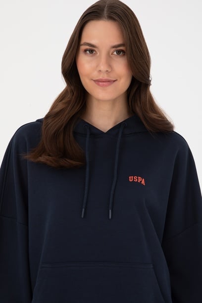 Kadın Lacivert Kapüşonlu Basic  Sweatshirt