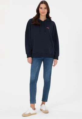 Kadın Lacivert Kapüşonlu Basic  Sweatshirt - 50297324021