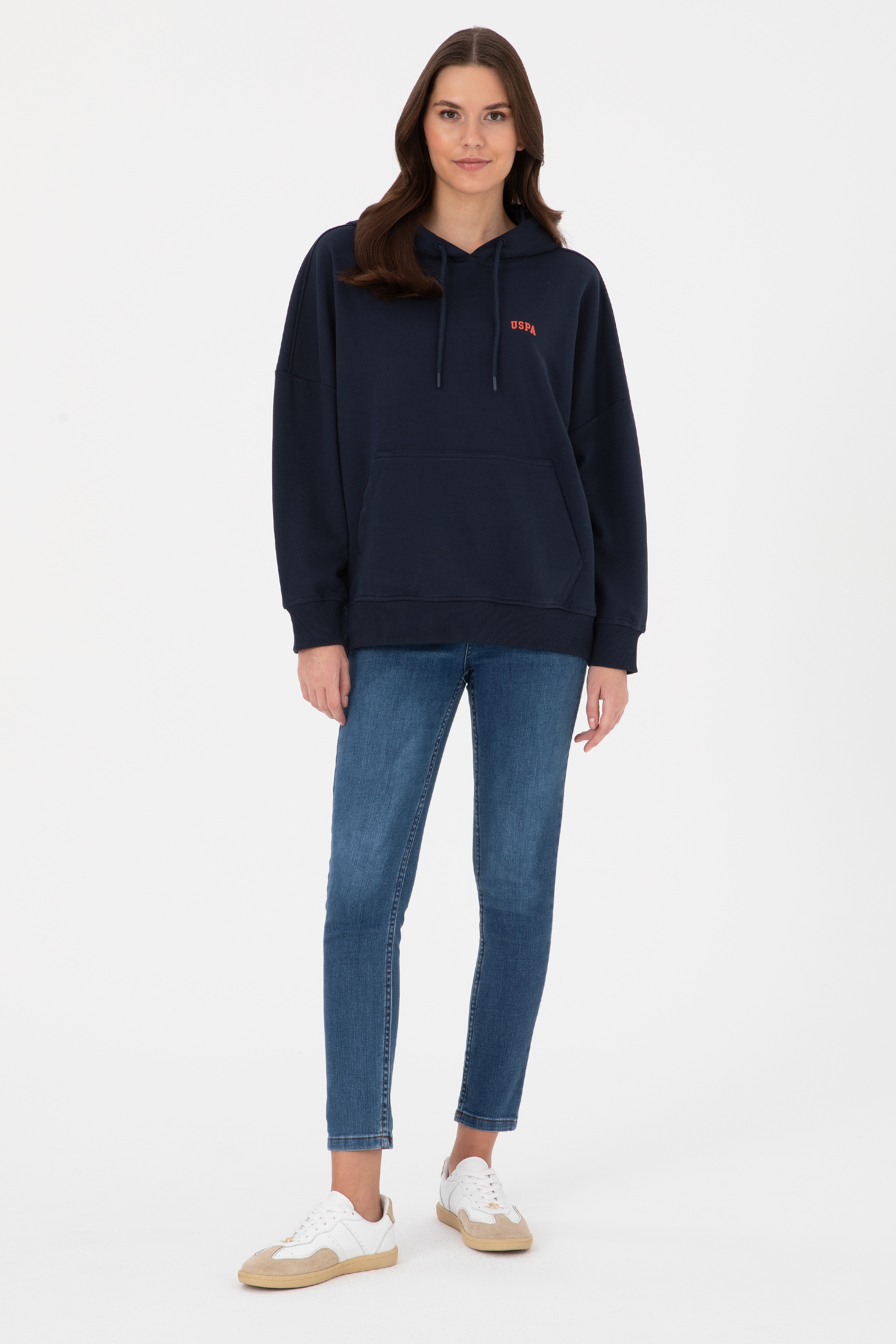 Kadın Lacivert Kapüşonlu Basic  Sweatshirt - Image 4