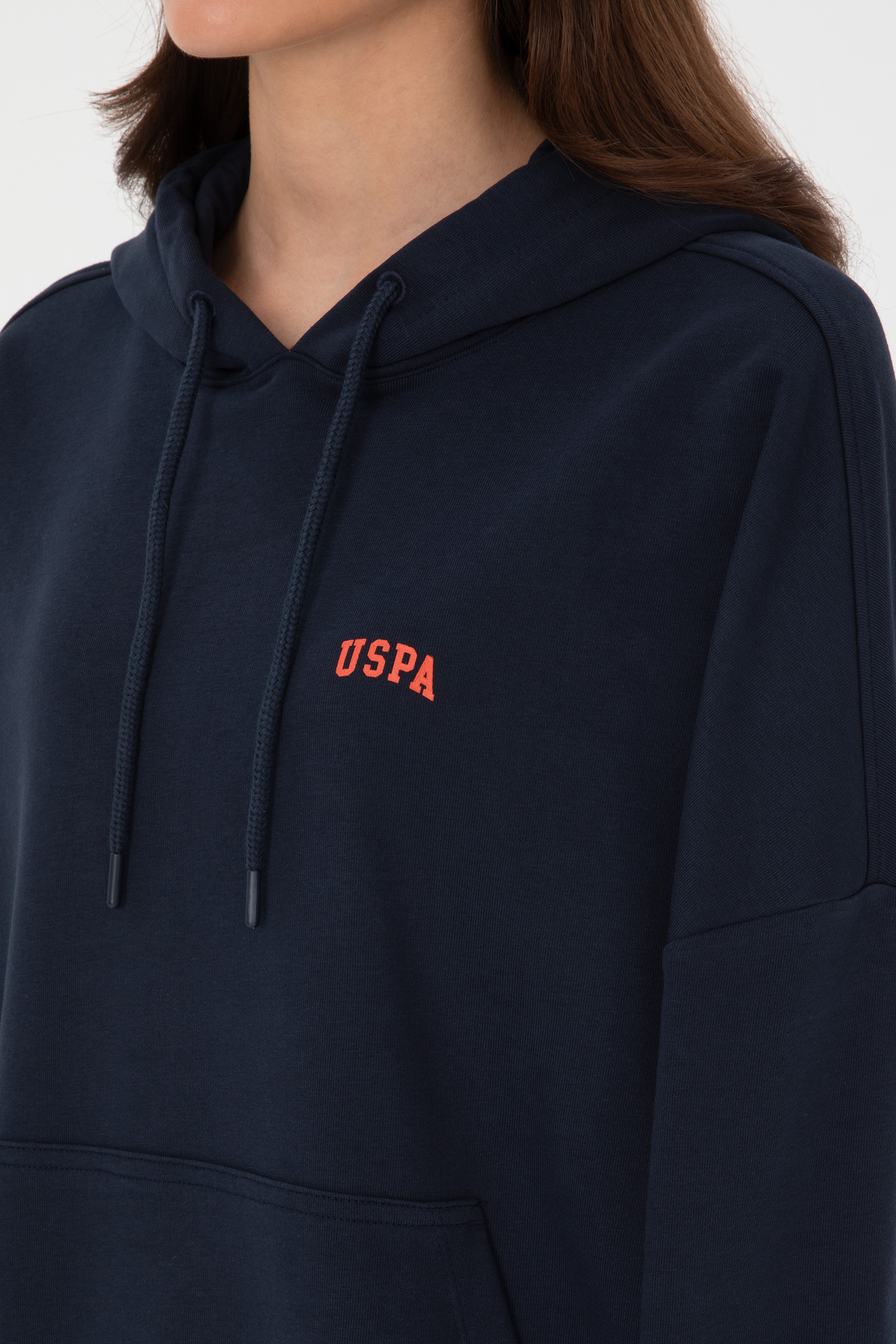 Kadın Lacivert Kapüşonlu Basic  Sweatshirt - Image 7