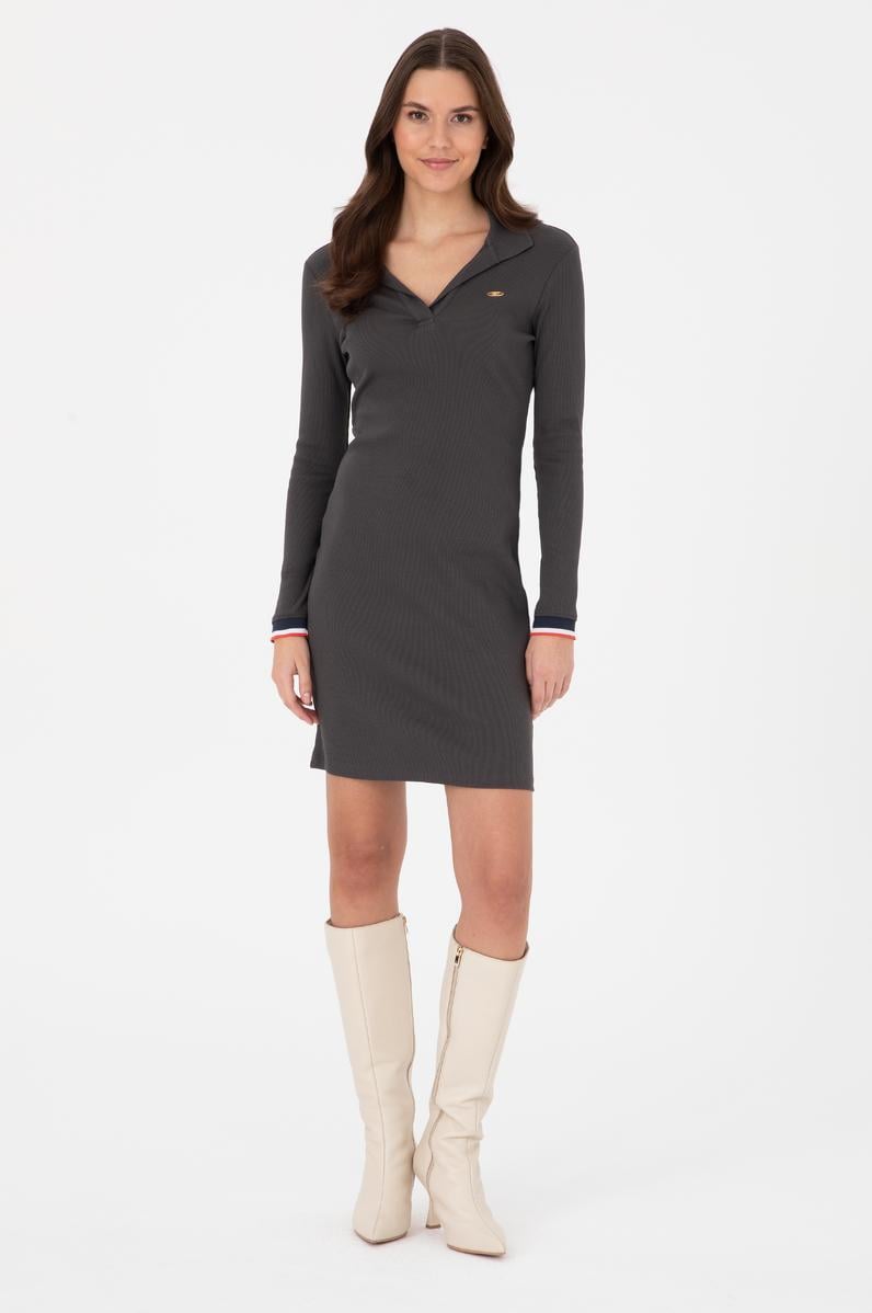 Kadın Antrasit Polo Yaka Mini Boy Örme Elbise