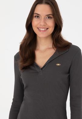 Kadın Antrasit Polo Yaka Mini Boy Örme Elbise - 50299041023