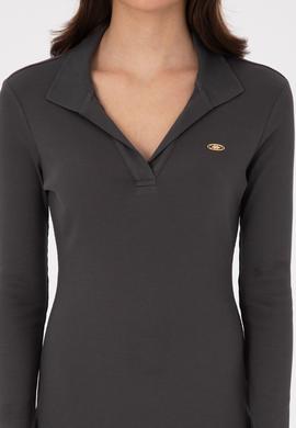 Kadın Antrasit Polo Yaka Mini Boy Örme Elbise - 50299041023