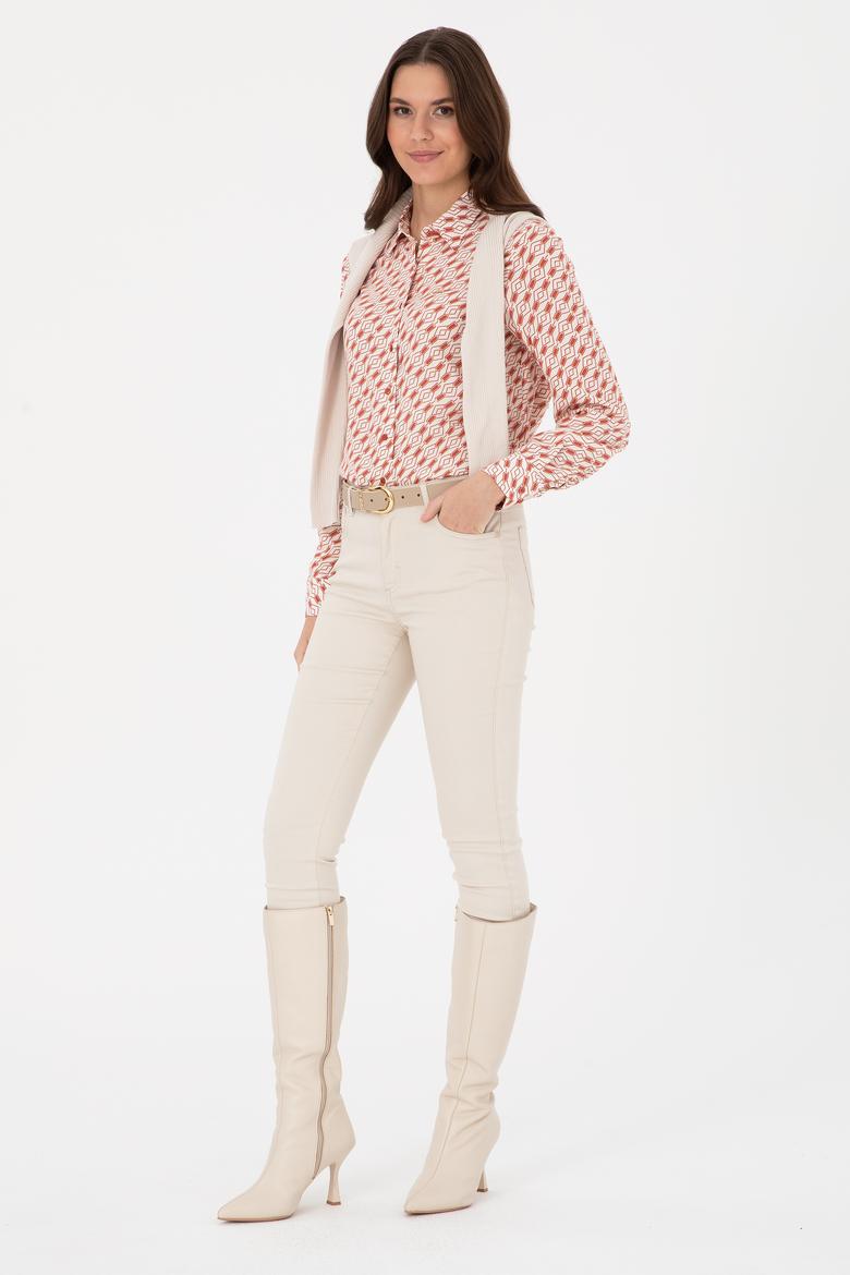 Kadın Gül Kurusu Uzun Kollu Gömlek - 50316370038