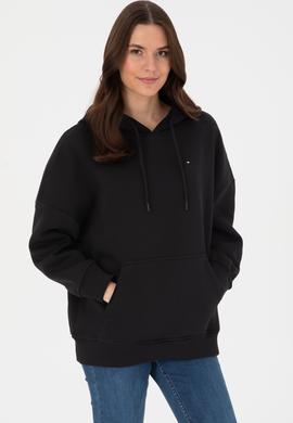 Kadın Siyah Şardonlu Kapüşonlu Sweatshırt - 50313567015