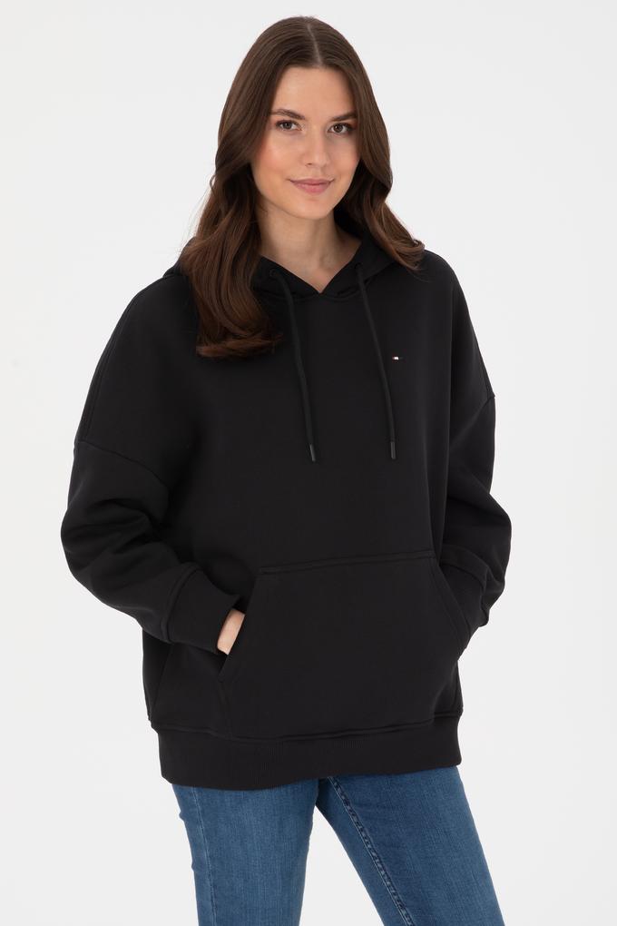 Kadın Siyah Şardonlu Kapüşonlu Sweatshırt
