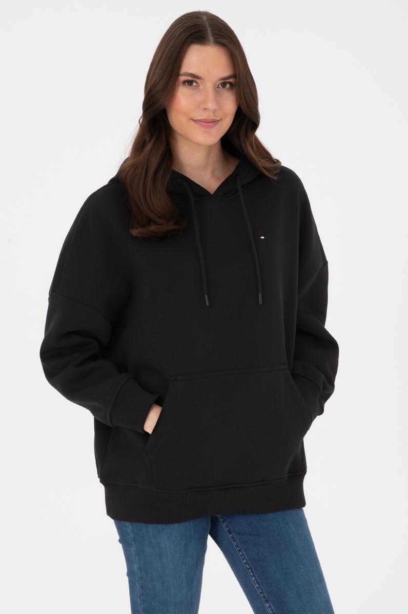 Kadın Siyah Şardonlu Kapüşonlu Sweatshırt