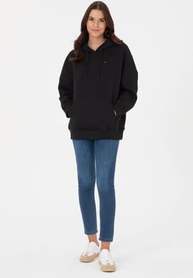 Kadın Siyah Şardonlu Kapüşonlu Sweatshırt - 50313567015