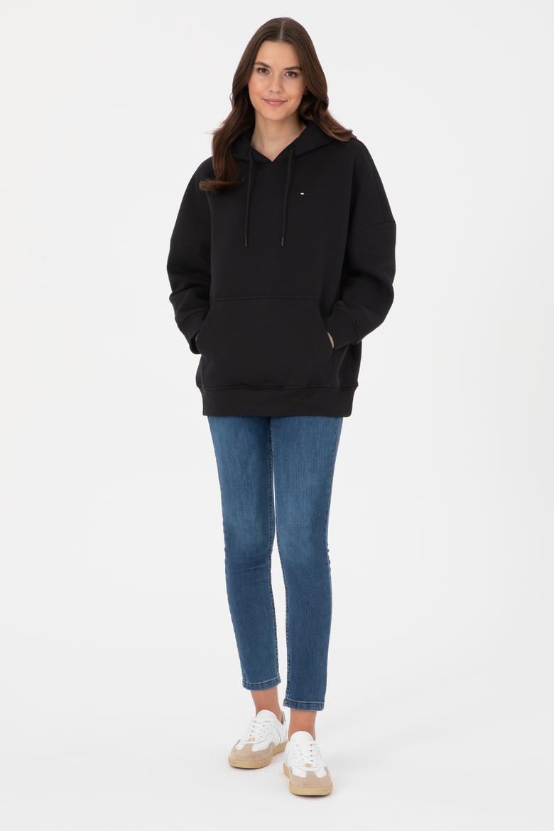 Kadın Siyah Şardonlu Kapüşonlu Sweatshırt - 50313567015