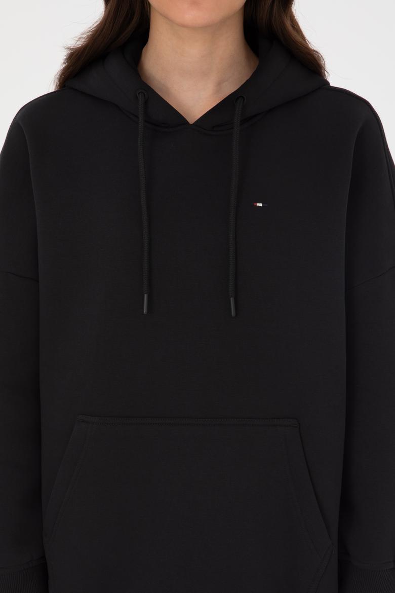 Kadın Siyah Şardonlu Kapüşonlu Sweatshırt - 50313567015