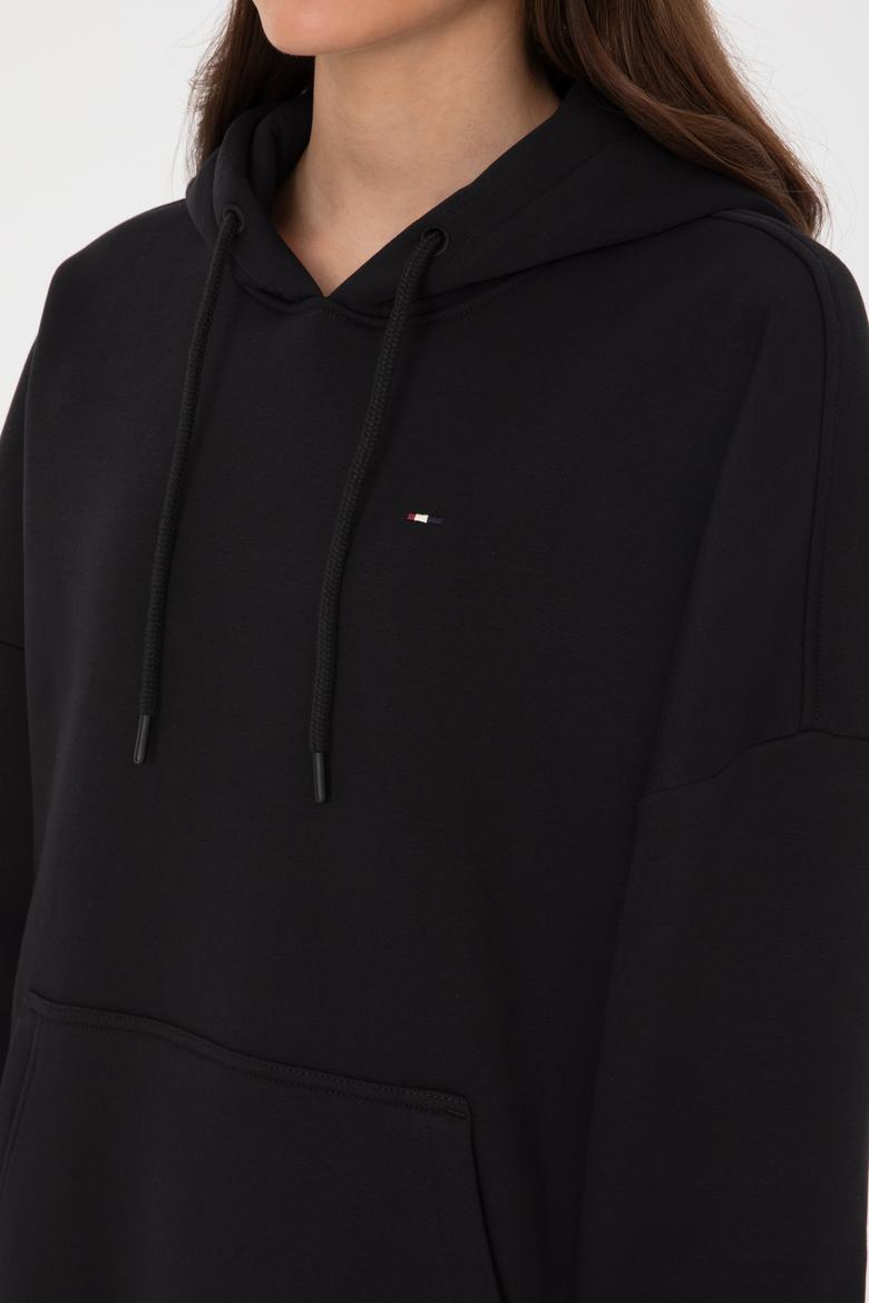 Kadın Siyah Şardonlu Kapüşonlu Sweatshırt - 50313567015