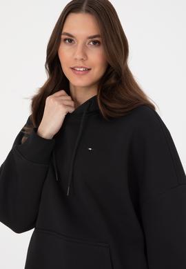 Kadın Siyah Şardonlu Kapüşonlu Sweatshırt - 50313567015