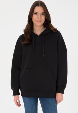 Kadın Siyah Şardonlu Kapüşonlu Sweatshırt - 50313567015