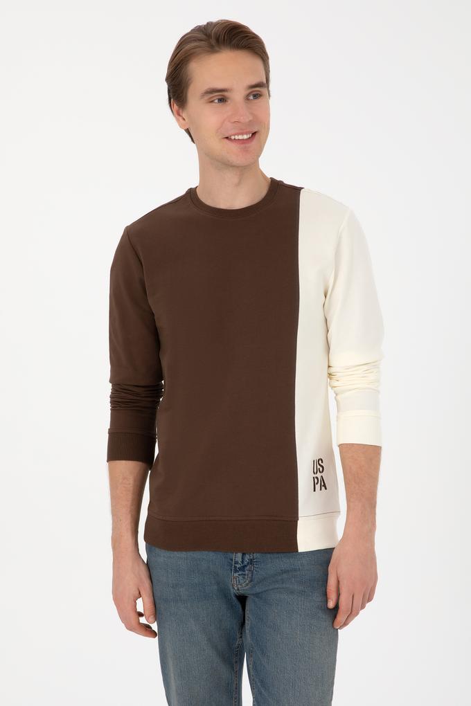 Erkek Regular Fit Bisiklet Yaka Kahverengi İnce Sweatshirt