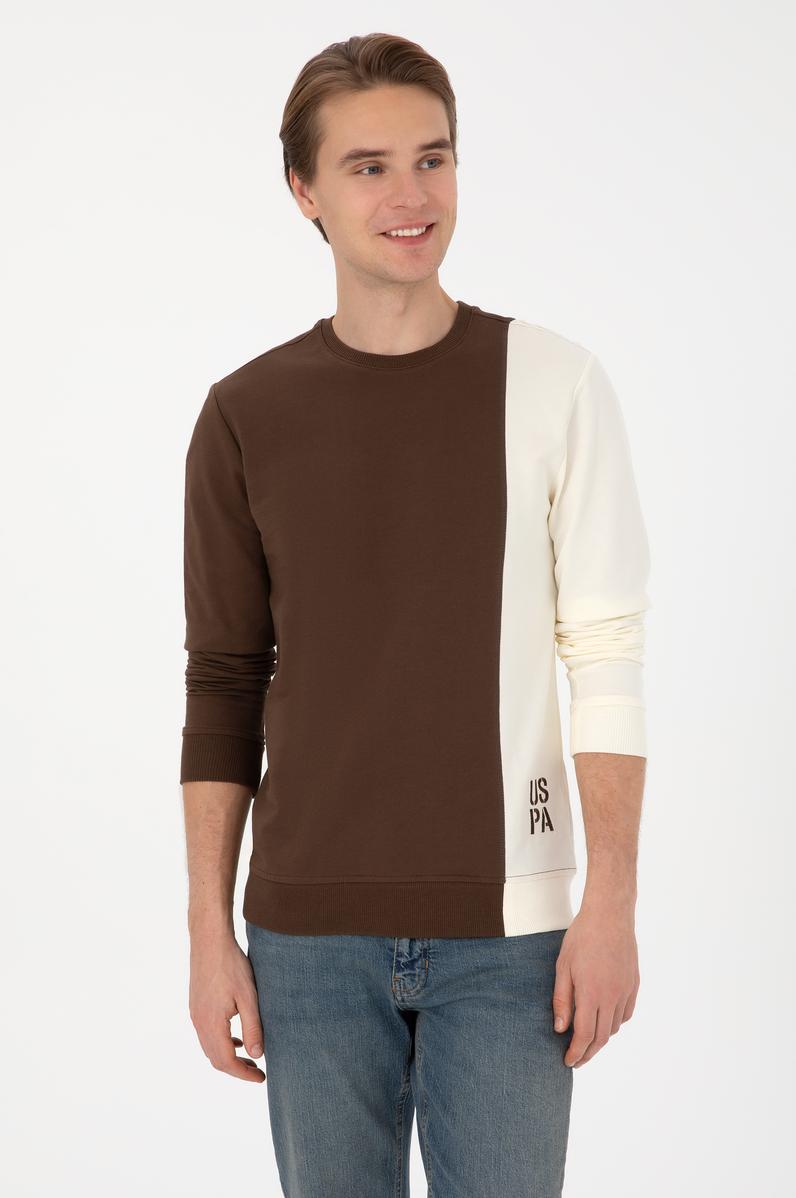 Erkek Regular Fit Bisiklet Yaka Kahverengi İnce Sweatshirt